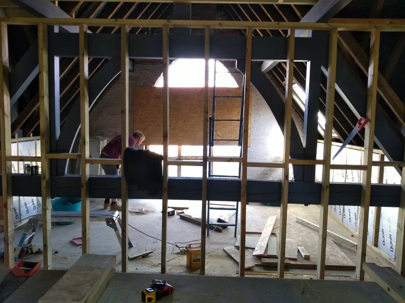 Timber stud framing going up in a loft conversion